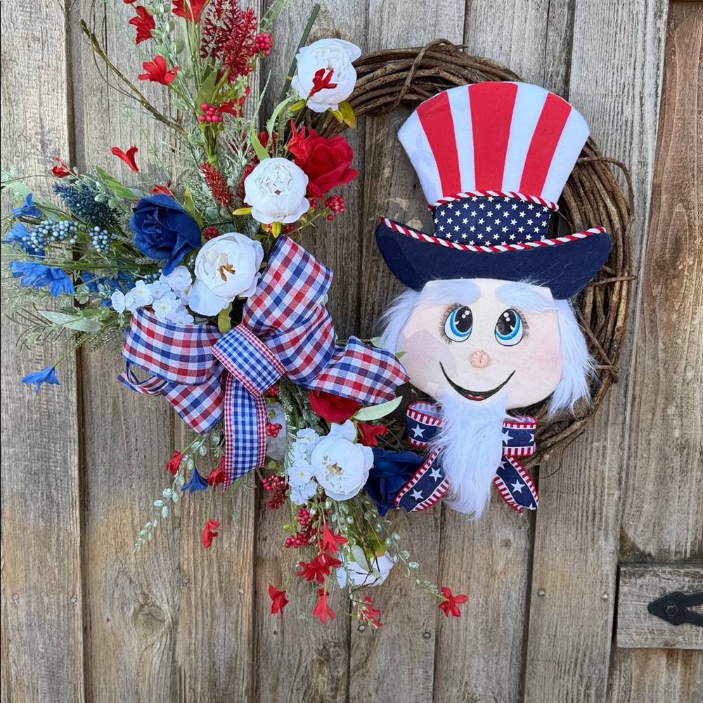 Patriotic Holiday Wreath with Red, White & Blue Accents